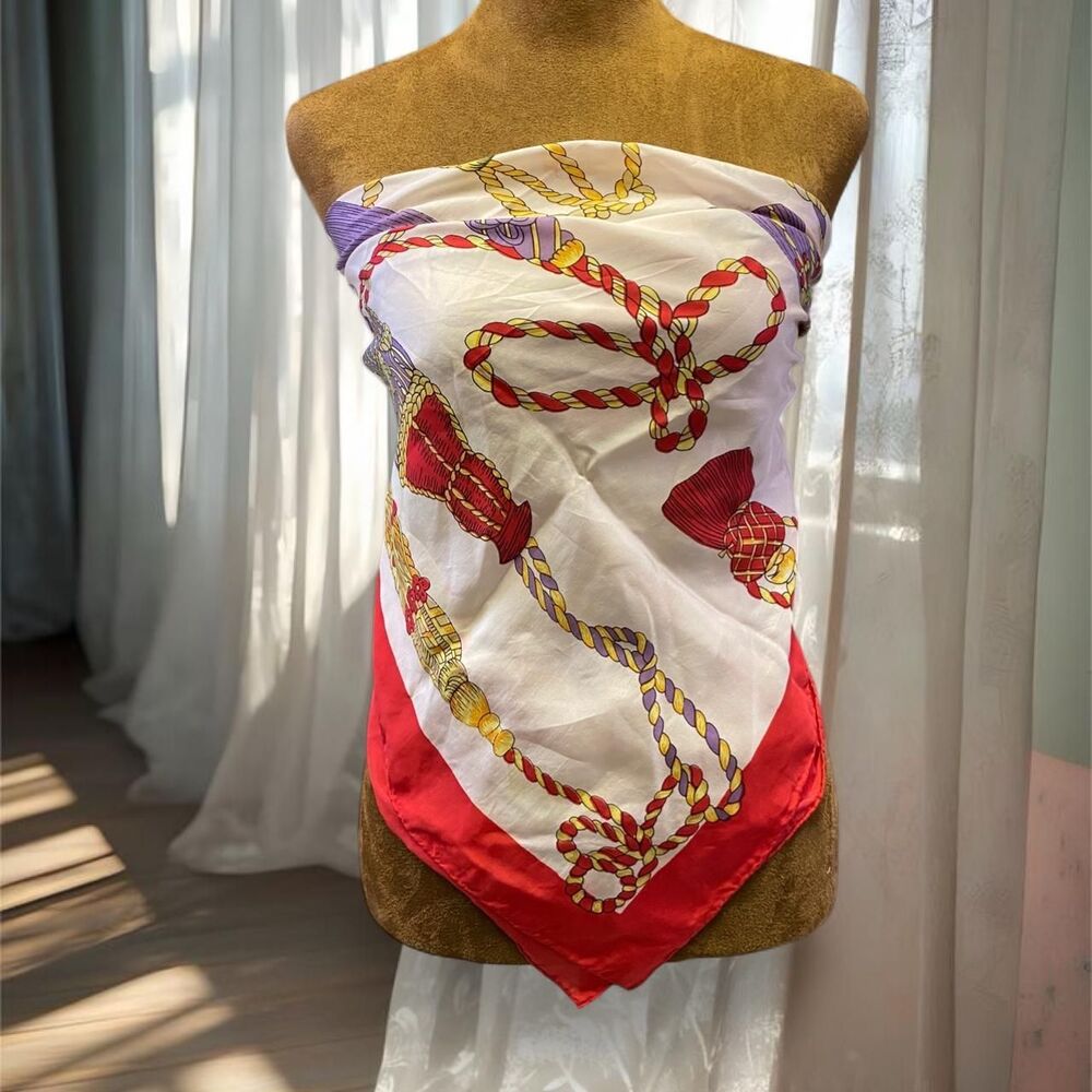 Vintage Festival 100% Silk Rave Bohemian Tassel Print Scarf Bandana